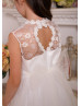 Ivory Lace Tulle Heart Shaped Back Flower Girl Dress